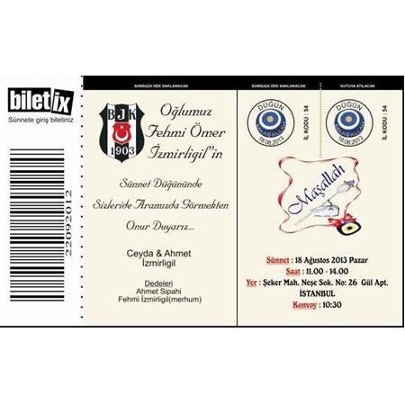 BEŞİKTAŞ BİLETİX SÜNNET DAVETİYESİ 500 ADET 150 TL - NO: 309 - BİLGİ İÇİN WHATSAAP : 0532 547 61 85