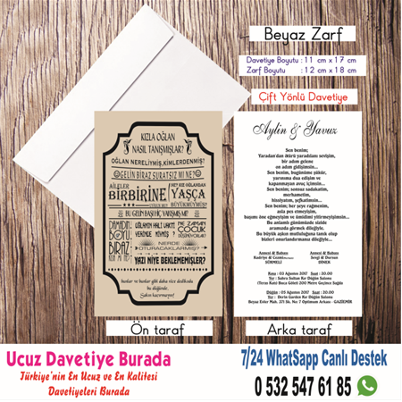 DEDİKODU DAVETİYE 500 ADET 200 TL (zarfsız)- BİLGİ İÇİN WHATSAAP : 0532 547 61 85