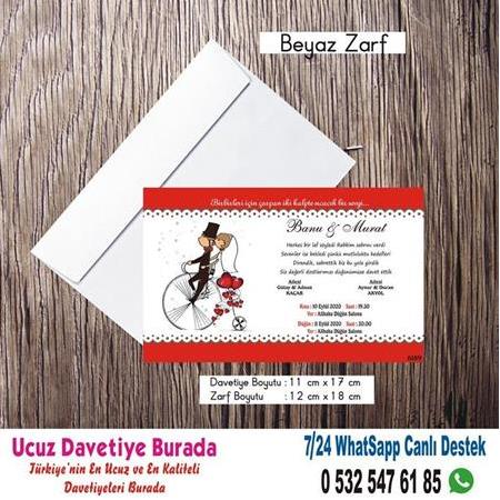 Bisikletli Ucuz Düğün Davetiyesi - 500 Adet Davetiye 150 TL (zarfsız)-104- WHATSAAP: 0 532 547 61 85