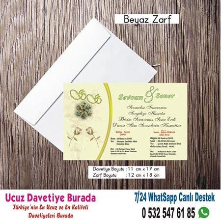 Çiçekli Ucuz Düğün Davetiyeleri - 500 Adet Davetiye 150 TL (zarfsız) -112- WHATSAAP: 0 532 547 61 85