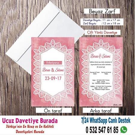 Dantelli Ucuz Düğün Davetiyeleri -500 Adet Davetiye 200 TL (zarfsız) -101- WHATSAAP: 0 532 547 61 85