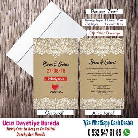 Dantelli Ucuz Düğün Davetiyeleri -500 Adet Davetiye 200 TL (zarfsız) -115- WHATSAAP: 0 532 547 61 85