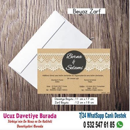 Dantelli Ucuz Düğün Davetiyeleri -500 Adet Davetiye 150 TL (zarfsız) -137- WHATSAAP: 0 532 547 61 85